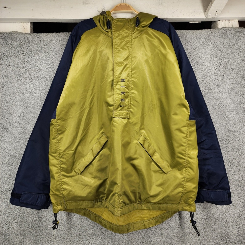 Vintage Nike Windbreaker Jacket XL Green Navy Blue Half Zip Hooded Anorak